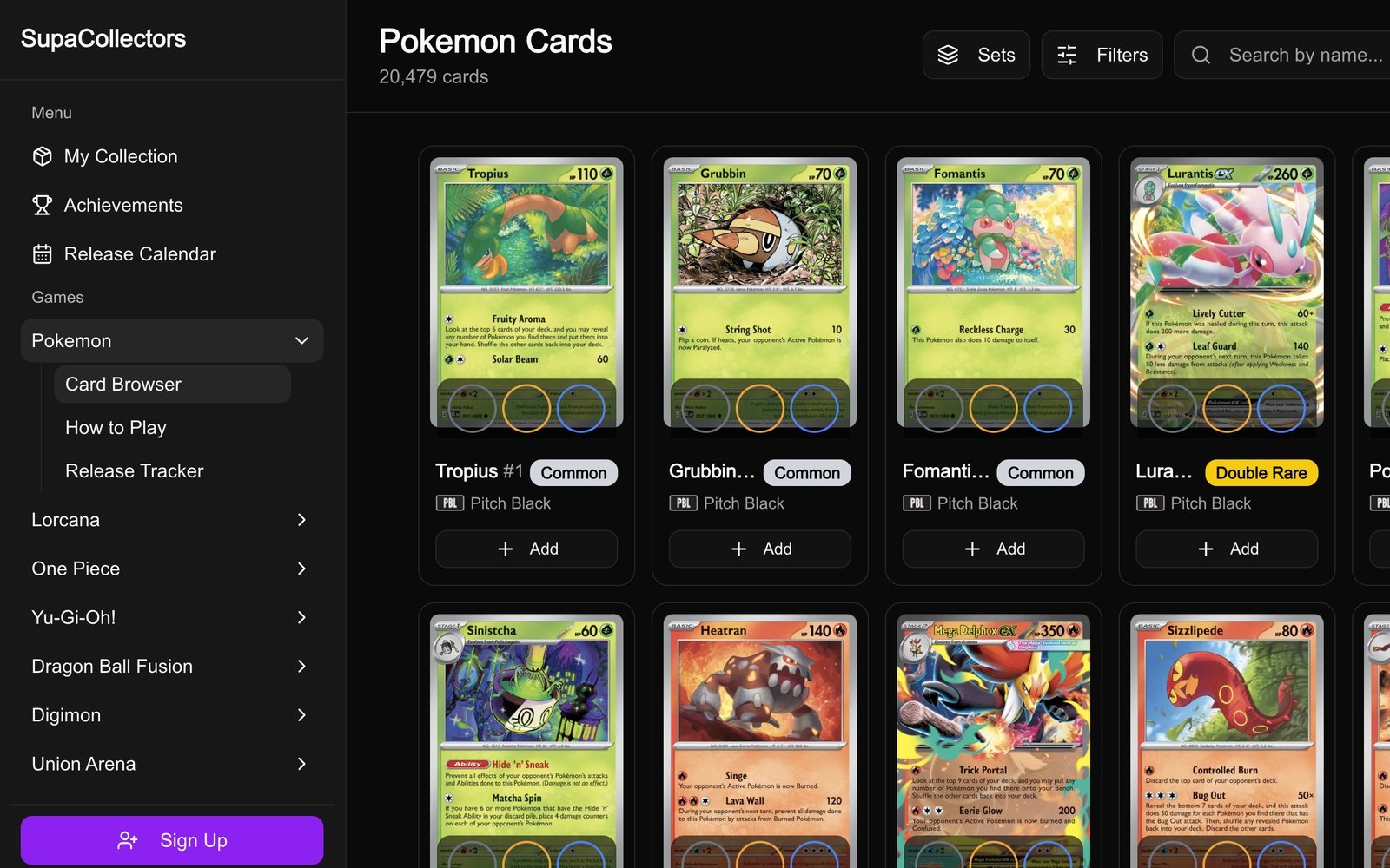 SupaCollectors — Pokémon card browser with 20,000+ cards